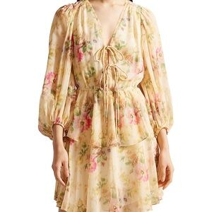 TED BAKER Yellow Floral Tamziiy Tie Front Mini Dress 💐